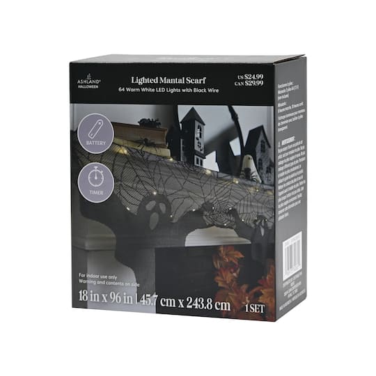 96" Spiderweb & Ghosts LED Lighted Mantel Scarf by Ashland®
